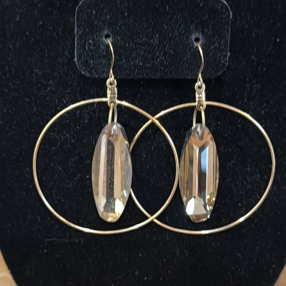 Round Crystal Hoop Gold Earrings